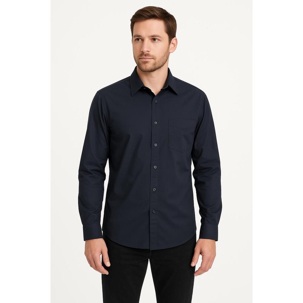 George Black Long Sleeve Collared Single Chest Pocket ButtonDown Shirt Large